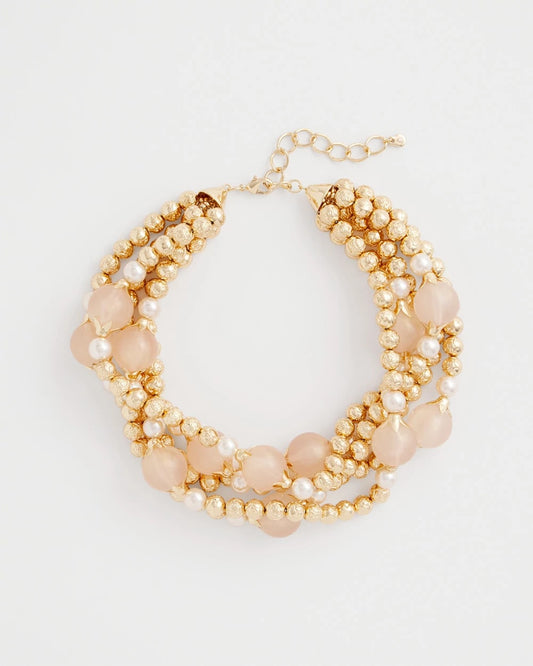 Chico's Gold Pink Chunky Beaded Necklace