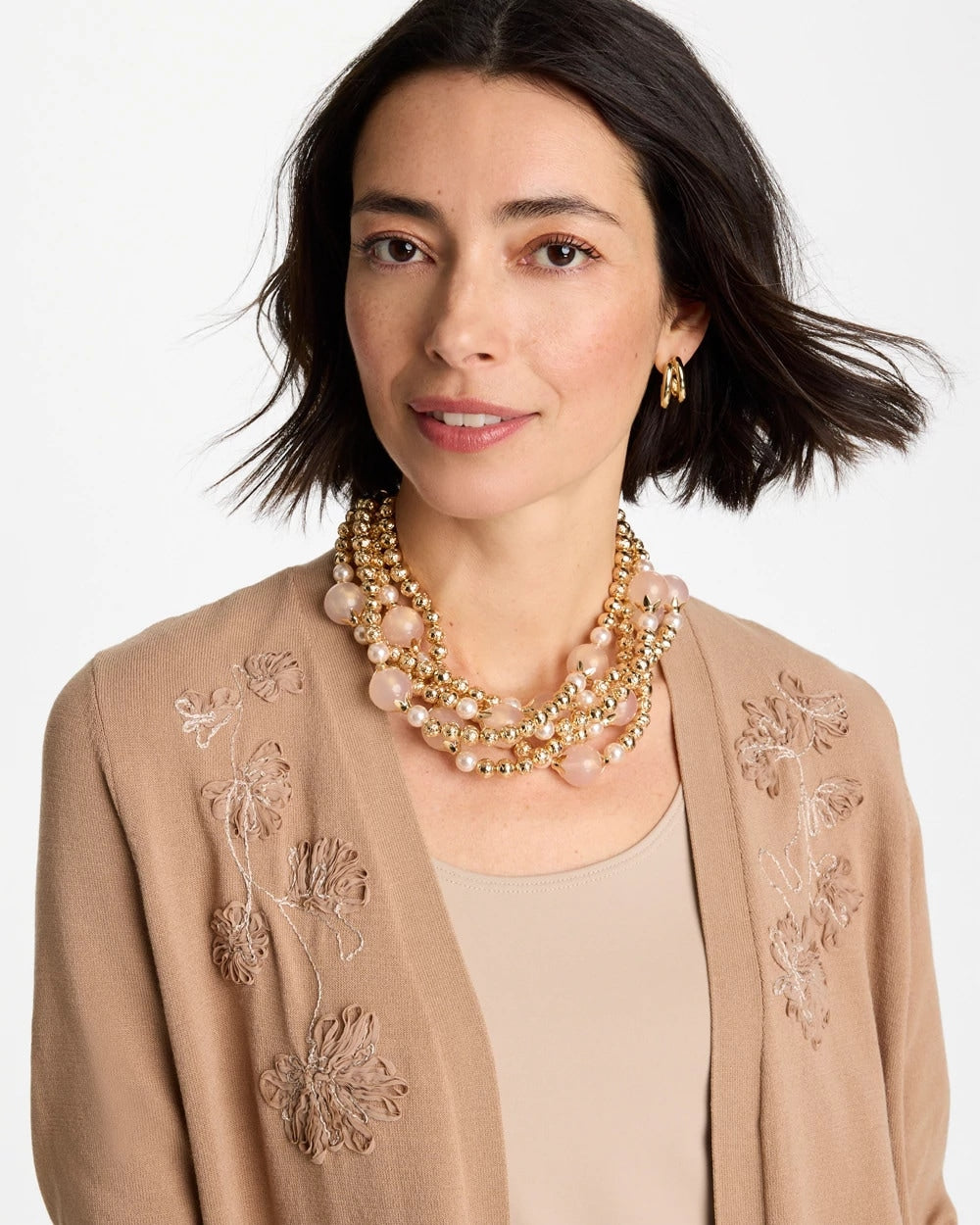 Chico's Gold Pink Chunky Beaded Necklace