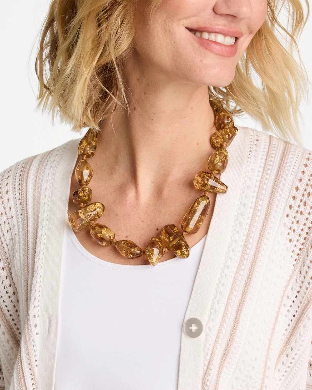 Chico's Gold Foil Long Single Strand Necklace