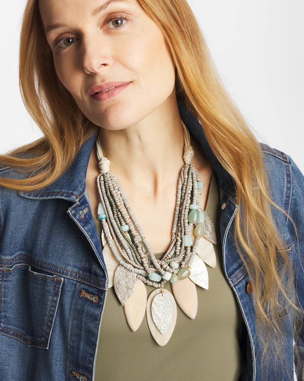 Chico's Multistrand Wood Petal Necklace