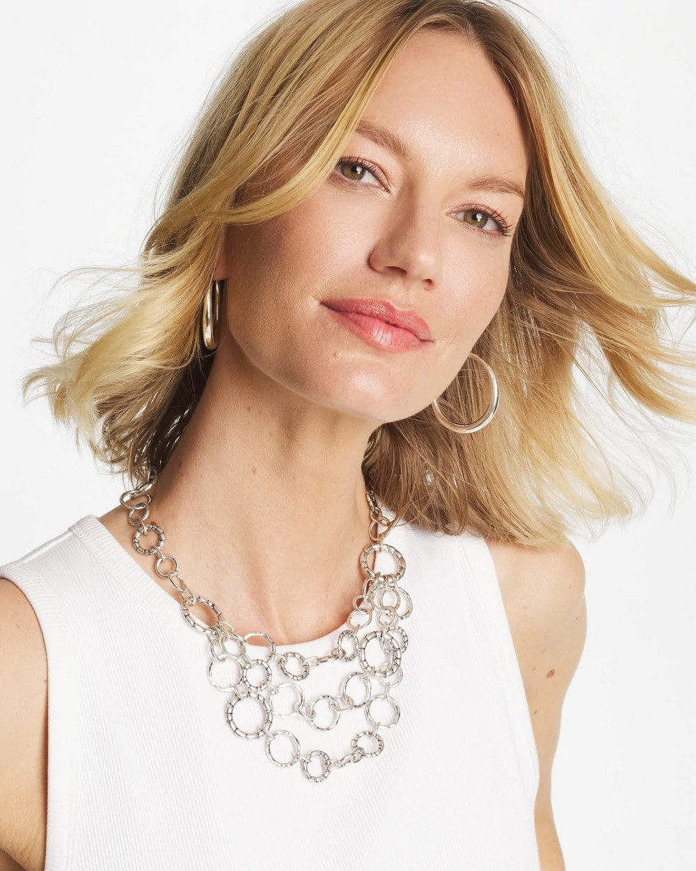 Chico's Silver Multistrand Bib Necklace