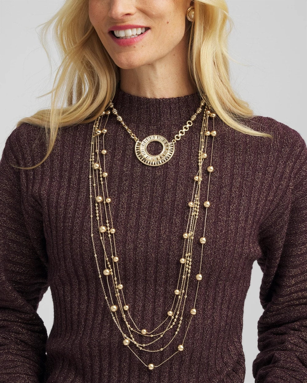 Chico's Multistrand Beaded Goldtone Necklace