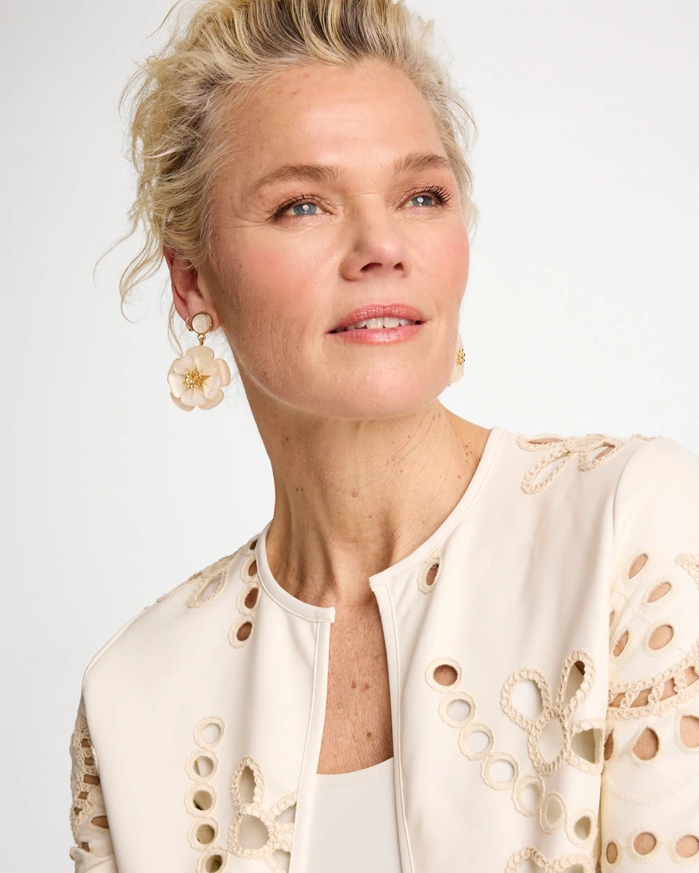 Chico's Neutral Flower Drop Earrings