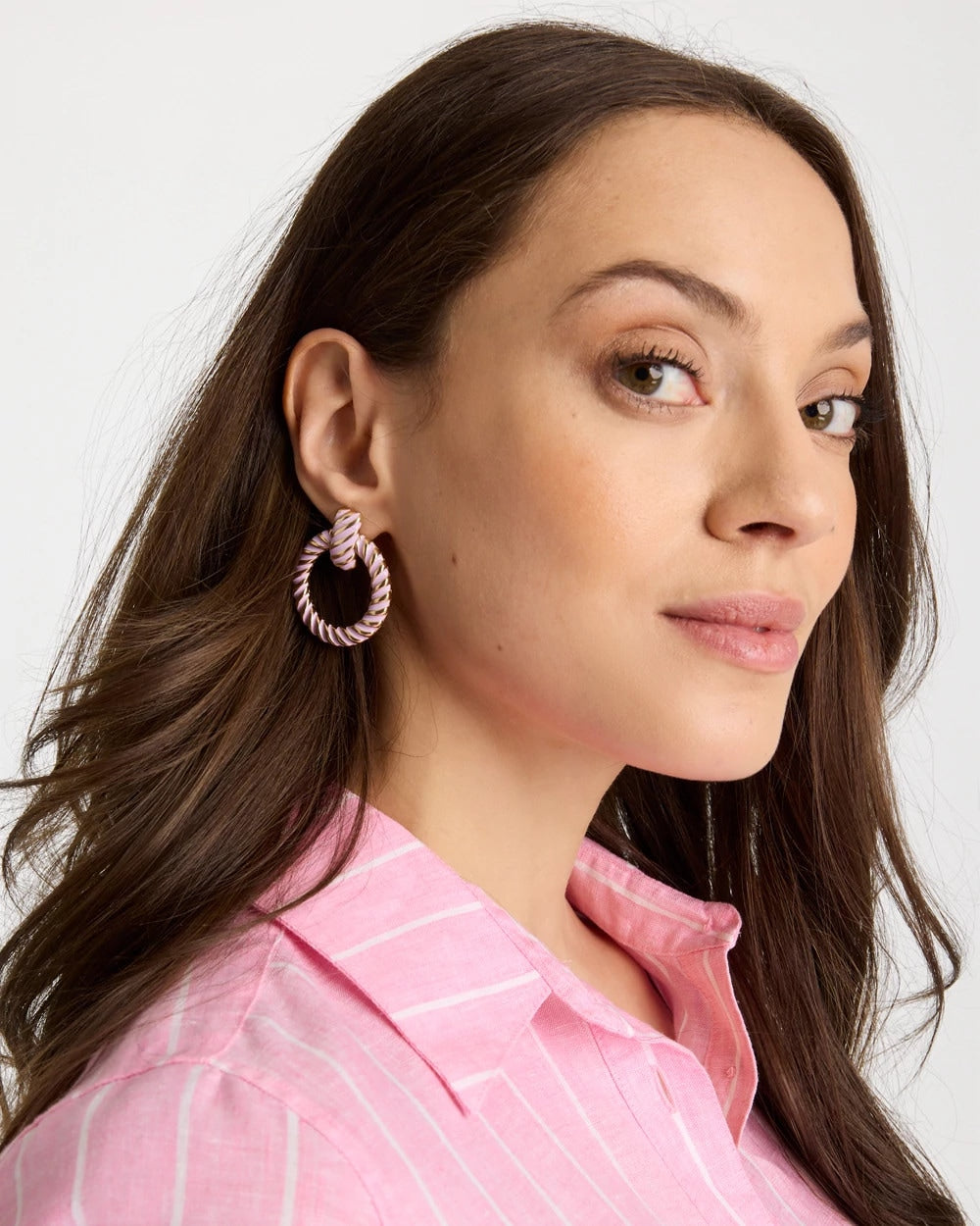 Chico's Pink Twist Drop Hoop Earrings