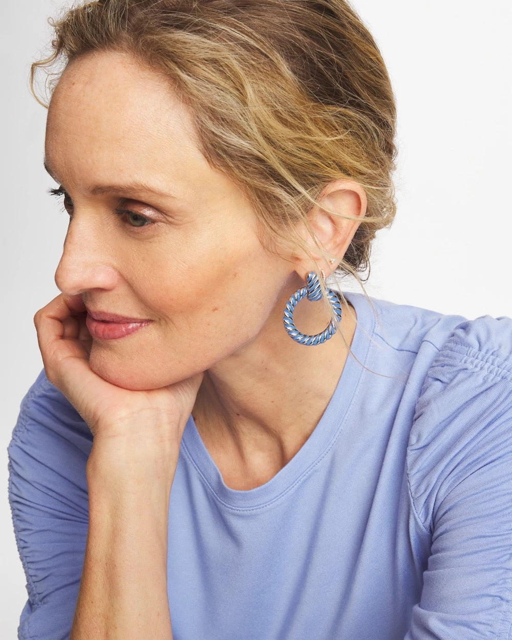 Chico's Blue Twist Drop Hoop Earrings