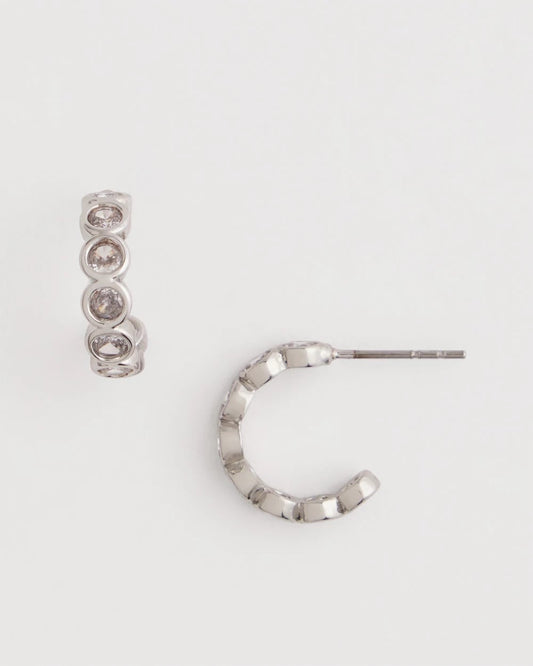 Chico's Silvertone Crystal Mini Hoop Earrings